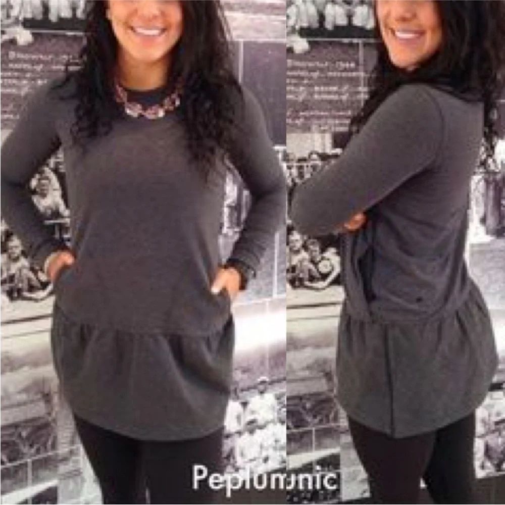EUC Lululemon French Terry Peplum Tunic in Heathered Black RARE